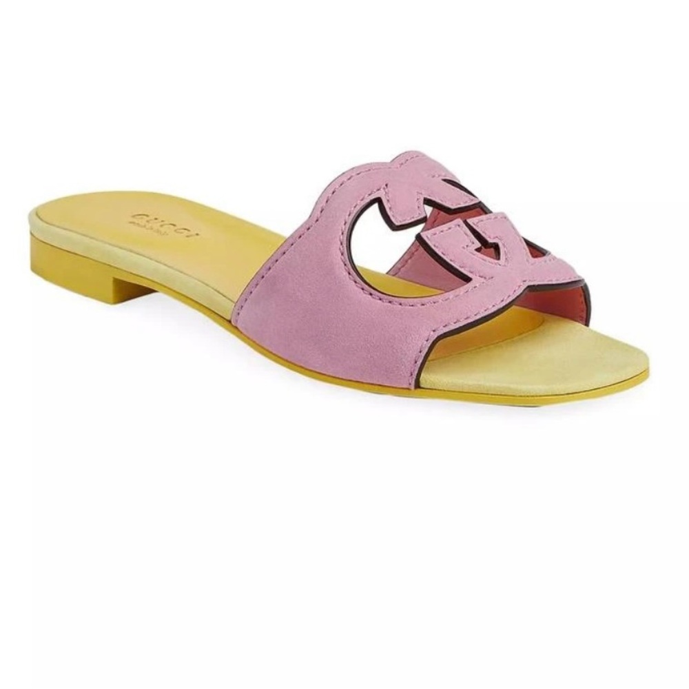 Gucci suede Pink Slide Sandals US 8 EU 38